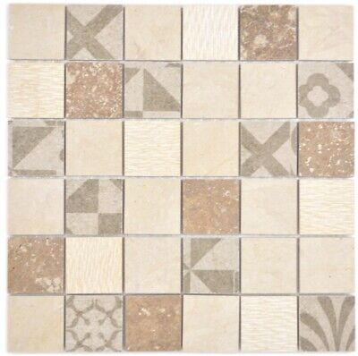 Braun Mosaïque Combinaison Acier Mélange Beige Braun Carreaux de Mosaique Mur Miroir 