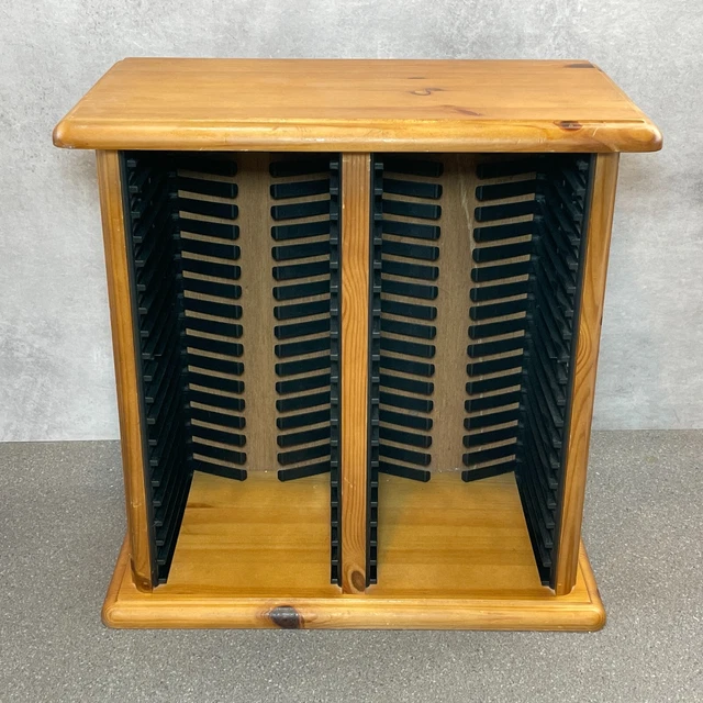 Estante torre de almacenamiento de CD de madera de pino, almacena 40 CD, 2 secciones, madera, retro vintage