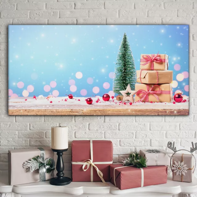 Canvas Leinwand Wanddeko 100x50 Weihnachtsbaum Geschenke Kugeln Sterne Geschenk