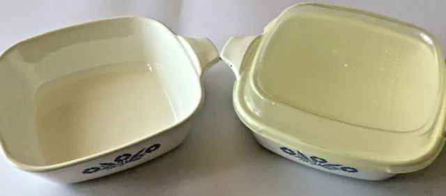(2) Two Vintage Corning Ware Blue Cornflower Petite Pan P-41 with 1 One Lid