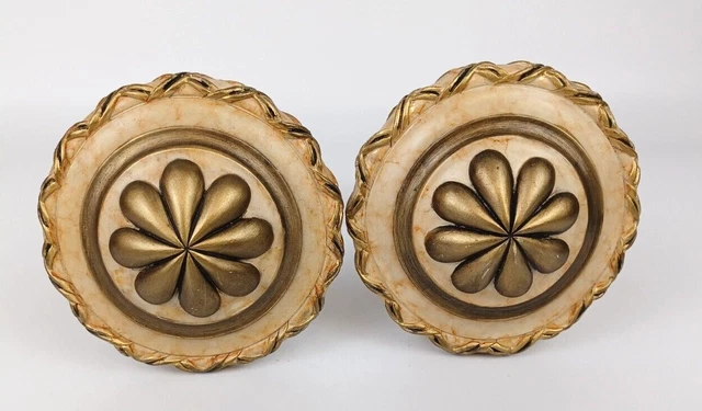 Vintage Pair Curtain Drapery Tie Backs Screw In 3.75" x 5" Old World Brushed