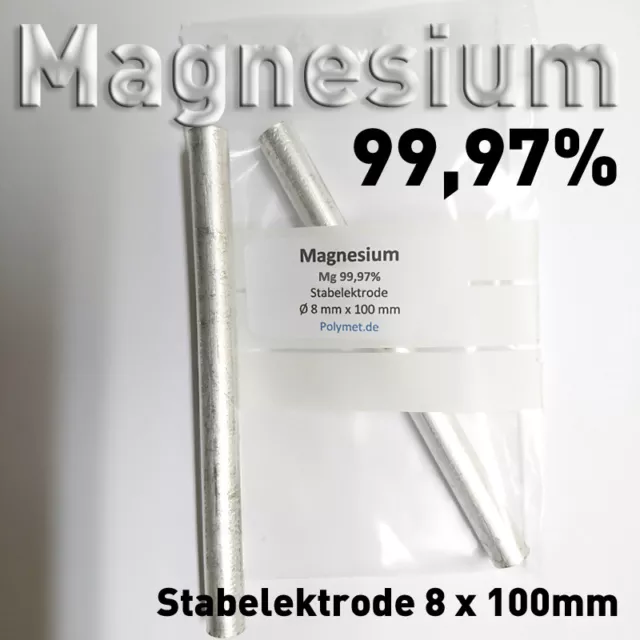 2x Magnesium-Elektrode 100 x 8mm, Mg rein 99,97%, Magnesiumstab, Stab Anode