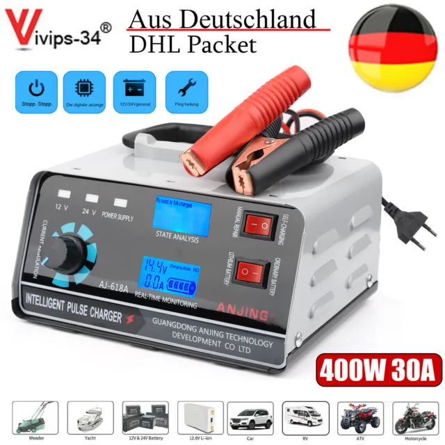 400W 30A Auto Intelligente Batterieladegerät 12/24V KFZ LKW Batterie Ladegerät