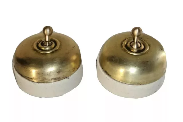2 Pc. VINTAGE ELECTRIC SWITCH BRASS & CERAMIC VITREOUS COLLECTIBLE & DECOR