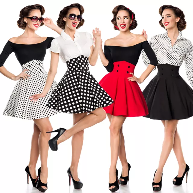 Kurzer Mini Tellerrock Swing Rock High Waist Kurz Rockabilly Pin Up Retro 34-46