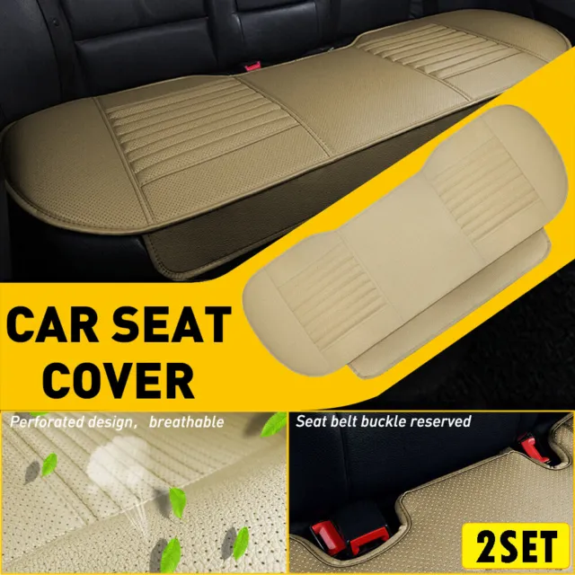 2Set Auto Interior Car Leather PU Rear Seat Cushion Cover Comfortable Beign Univ
