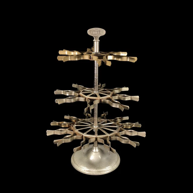 VTG ANTIQUE ACHILLES 3 Tier Rubber Stamp Holder Carousel Spins Holds