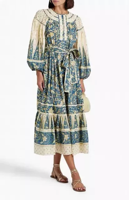 ULLA JOHNSON Cotton Floral Printed Long Sleeve Midi Dress for Ladies