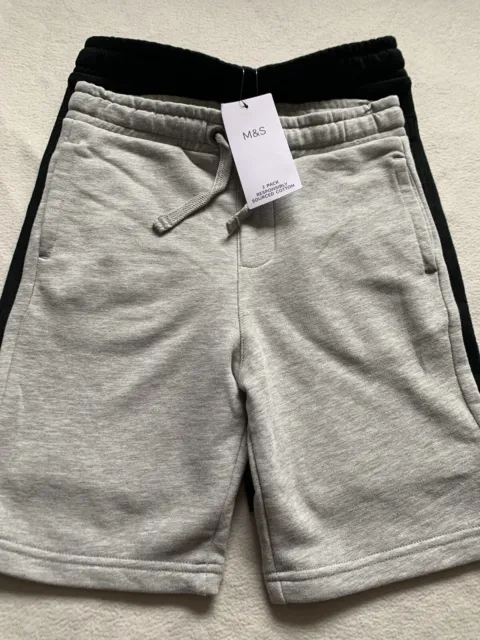BNWT M&S Boys Age 8-9 Years Twin  Pack Of Black/Grey Pull On Sweat Shorts