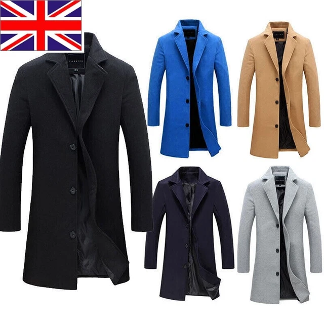 Mens Winter Warm Formal Trench Coat Long Jacket Smart Work Tops Outwear Overcoat