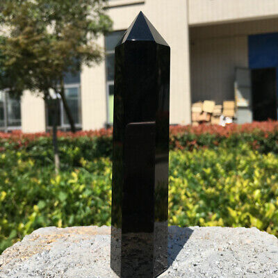 180g Natural Black Obsidian Obelisk crystal quartz Tower Point healing stone 49 3