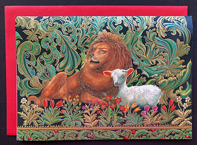 1 Vtg Marcel Schurman Lion And Lamb Large Christmas Card 5x7 J. Sarah Nicol Art