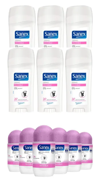 Sanex Dermo Invisible Roll On Antiperspirant 50ml or Stick 65ml -24hr 0% Alcohol