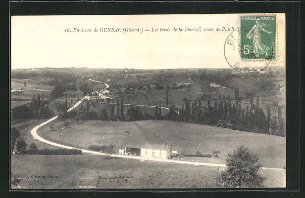 CPA Dureze, Les bords de la Dureze, route de Pujols 1916