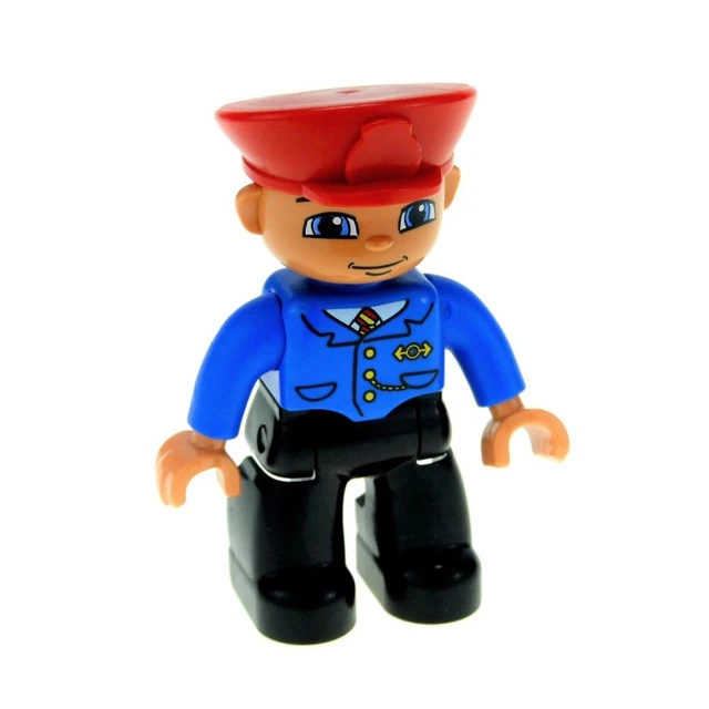 1x Lego Duplo Figurine Man Noir Bleu Uniforme Conducteur de Train 47394pb051