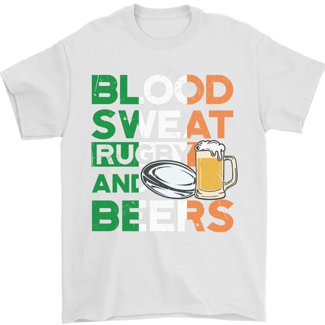 T-shirt divertente da uomo Blood Sweat Rugby and Beers Ireland cotone Gildan 3