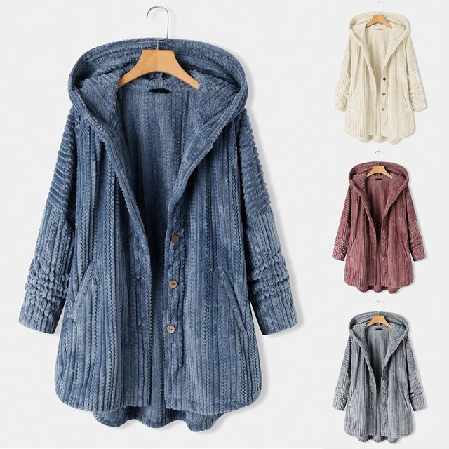 Womens Teddy Bear Fleece Hoodie Coat Winter Warm Fluffy Jacket Outwear Plus Size