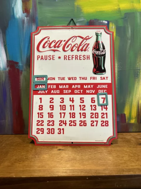 Coca Cola Calendar Metal Sign Yearly Coke Bottle Garage Vintage Style Wall Decor