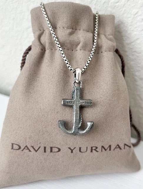 David Yurman Sterling Silver Anchor with 21-22" Box Chain Necklace for Men