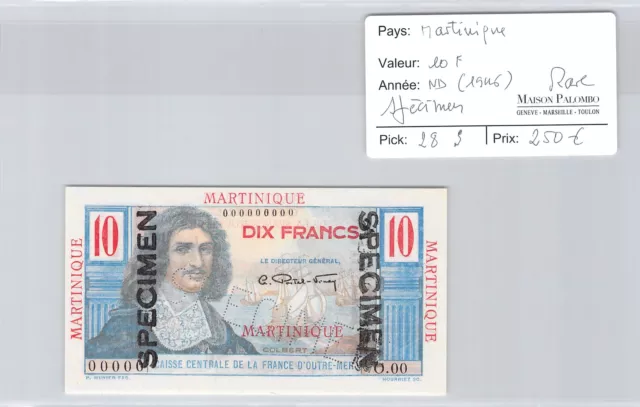Martinique 10 Francs Specimen ND (1946) Rare