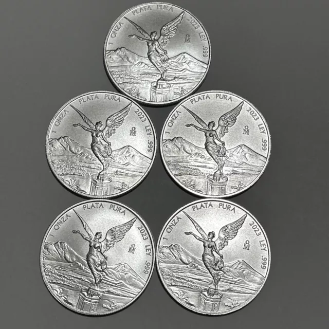 2023 1oz Silver Mexican Libertad MS - BU/UNC Amazing Coins .999 Fine.(Lot Of 5).