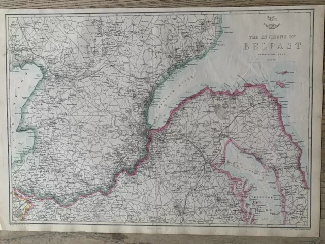 1863 Environs Of Belfast Antique Hand Coloured Weekly Dispatch Map