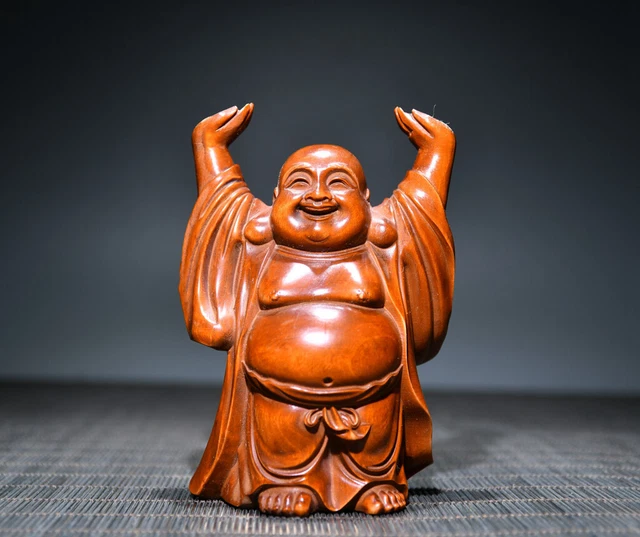 Blessing Chinese Natural Boxwood Hand-carved Exquisite Buddha Statue