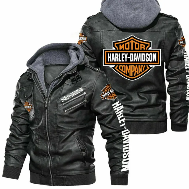 Men’s Motorcycle Genuine Cowhide Harley-Davidson Leather Removable Hoodie Jacket