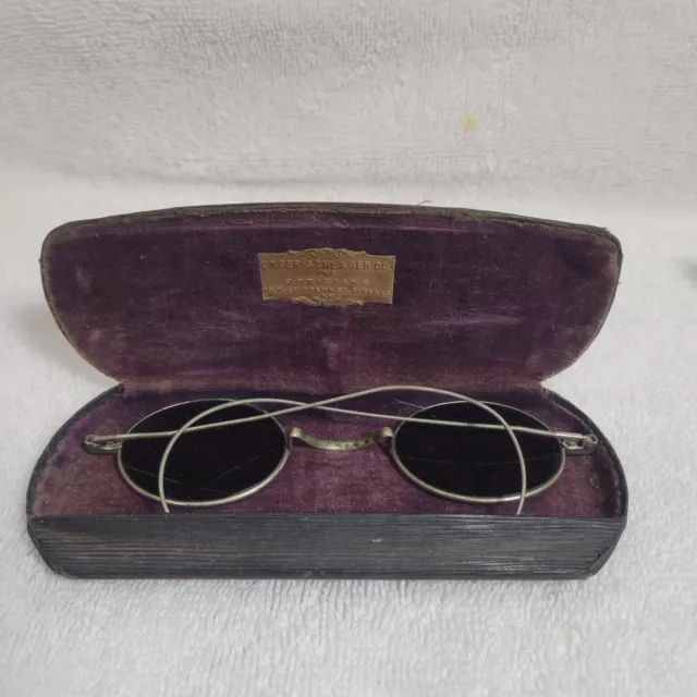 Antique Unger-Schlager Co Wire Rim Tinted Spectacles w/Orig. Case - Steampunk