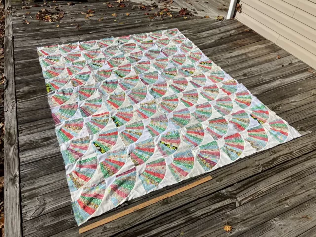 NICE! Antique Fans Quilt TOP Vintage