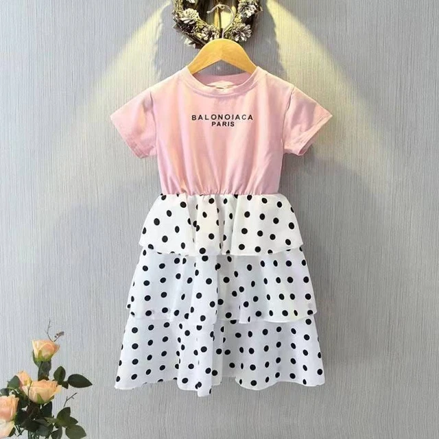Manica Corta Rete Abito Abbigliamento Cartos per Bambini Estate Party Pois