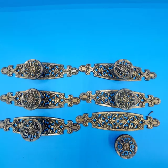 8 Vintage lattice ornate Cabinet Drawer Pull Door knob antique bronze gold