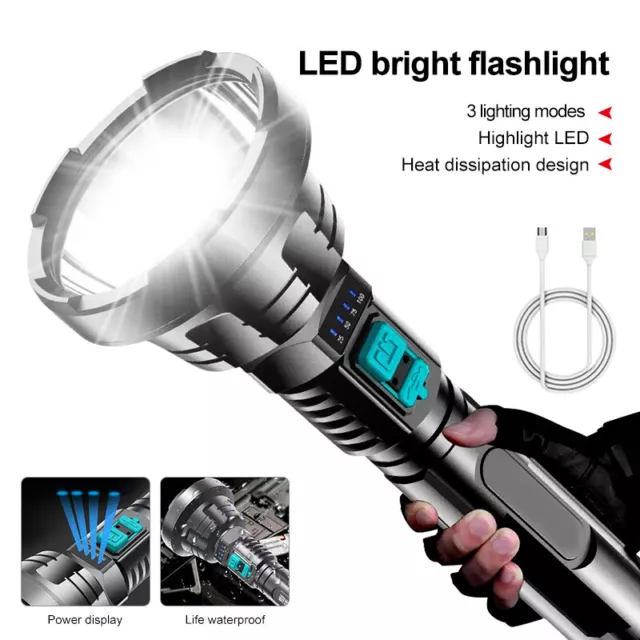 90000lm LED Super Bright Flashlight Torch   USB Rechargeable Work Lamp