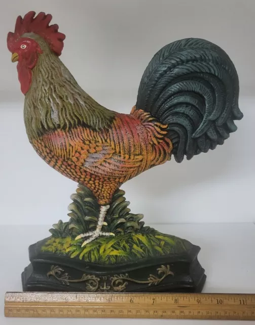 Cast Iron Rooster Door Stop Hand Painted 13" tall Vintage Farm House Decor