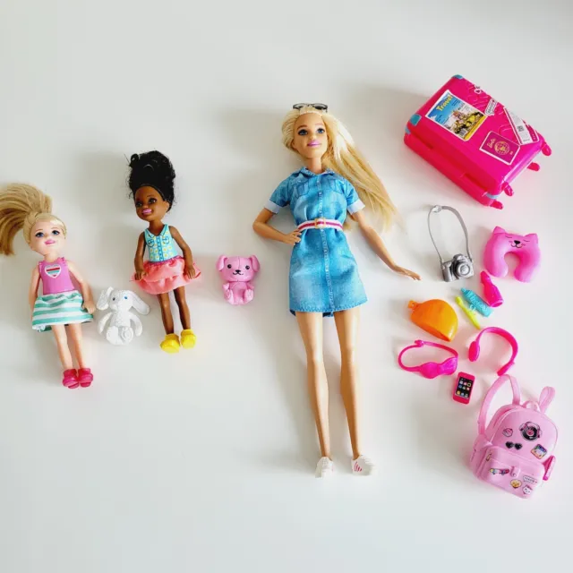 Barbie Travel Doll With All Accessories No Dog,  Chelsea Doll Set Big Bundle