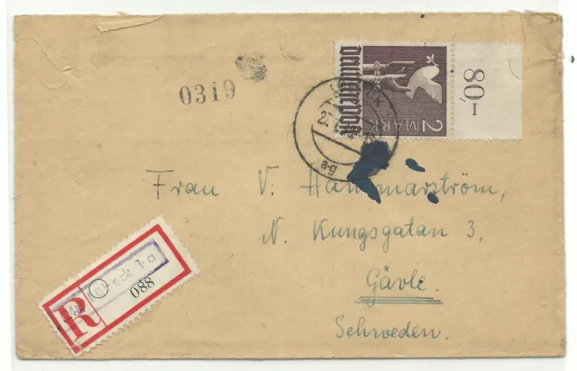 All. Bes. R-Brief Mi-Nr 960 Oberrand LÜBECK 1948 nach Schweden Not-R-Zettel