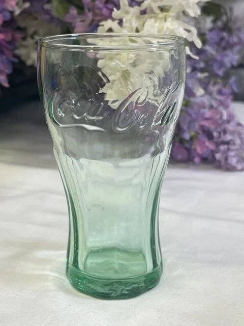 Vintage Coca Cola Mini Green Drinking Glass Paneled Vintage 4-1/2" Tall