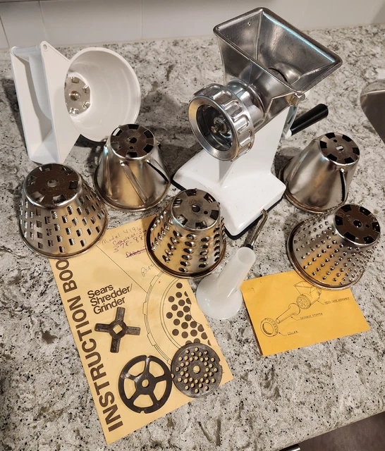 VINTAGE SEARS SHREDDER/GRINDER with Sausage Stuffer, Model 4196, White