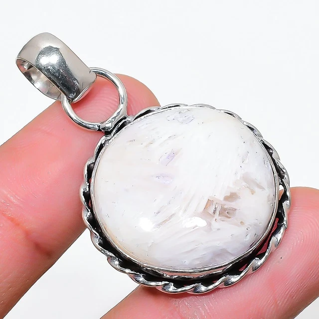 Scolecite Gemstone Handmade 925 Sterling Silver Jewelry Pendant 1.69"