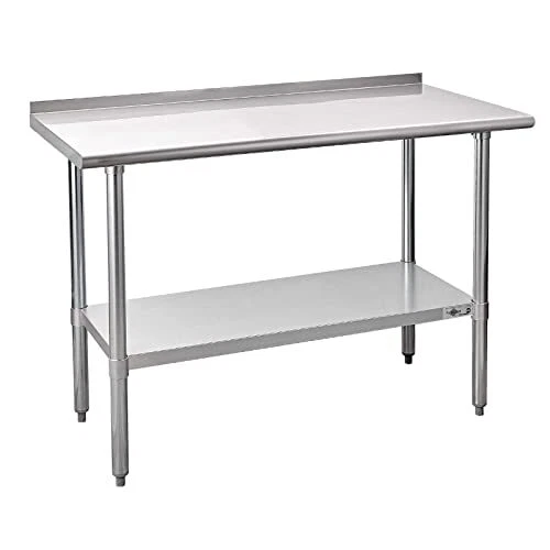 Stainless Steel Prep Table NSF Commercial Work Table with Backsplash and Unde...