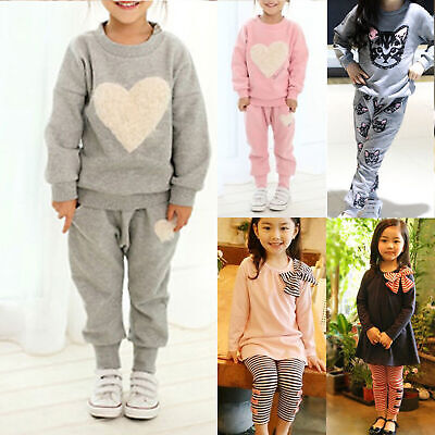 Lady Kids Baby Girls Winter Clothes T-shirt Tops Tracksuit + Pants Set Outfits