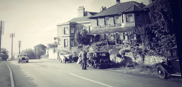 Antique  Plate Negative Photograph Showing Cars Outside The Rising Sun Hotel