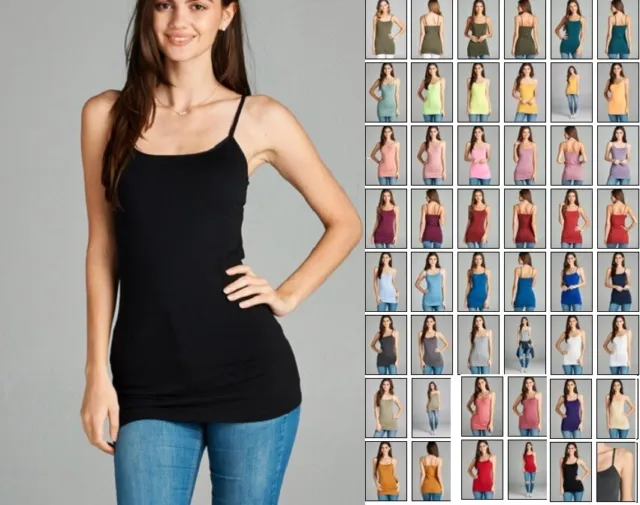 Long Layering Tunic Cotton Spandex Cami Camisole Tank Top Reg Plus 52 Color S-3X