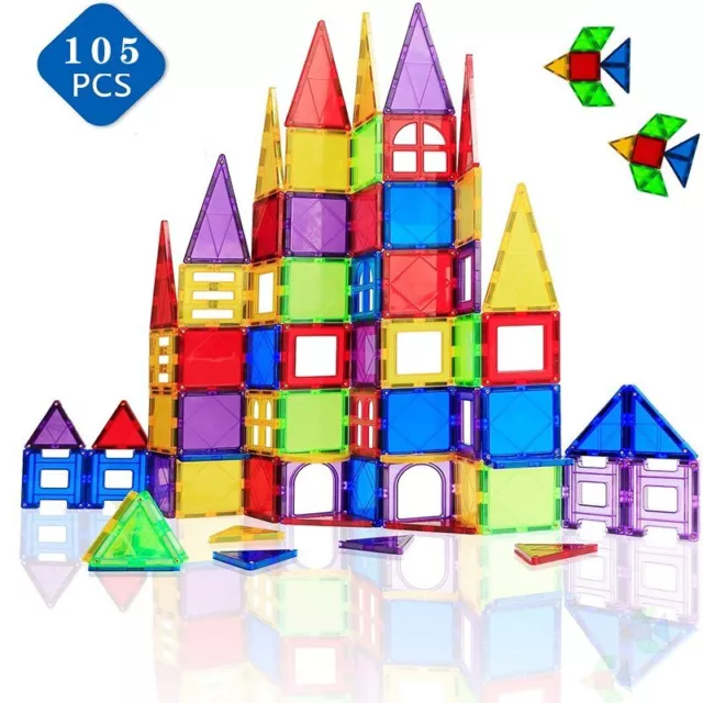 105 Piece Magnetic Tiles Building Blocks Set 3D Magnet Tiles for Kids Xmas Gift