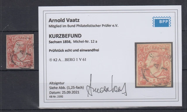 Sachsen 1856 Johann 5 Ngr. Mi-Nr. 12a gestempelt, geprüft mit KB Vaatz BPP