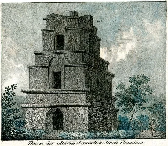 Thurm der altamerikanischen Stadt Tlapallan - Lithographie