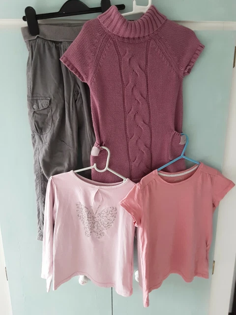 Bundle: Vertbaudet Girls 2 Pink T-shirts, Brown Trousers & Pink Jumper Ages 4& 6