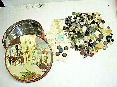 Vintage Button Collection In Vintage Fruit Cake Tin Trademark Since 1896