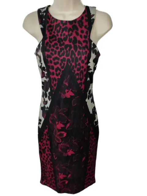 Womens Next Size Uk 8 Black Mix Floral Sleeveless Stretch Midi Bodycon Dress