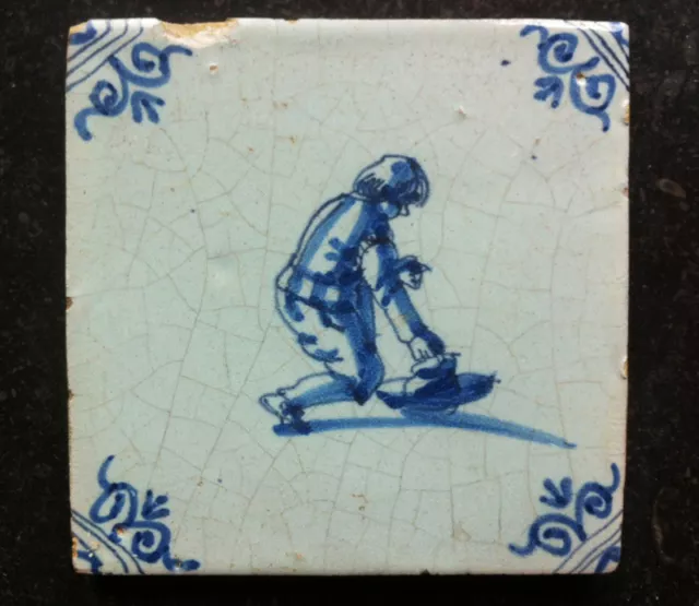 Antique Dutch Delft Tile Children-Play 17th C ''Kinderspel Tegel''